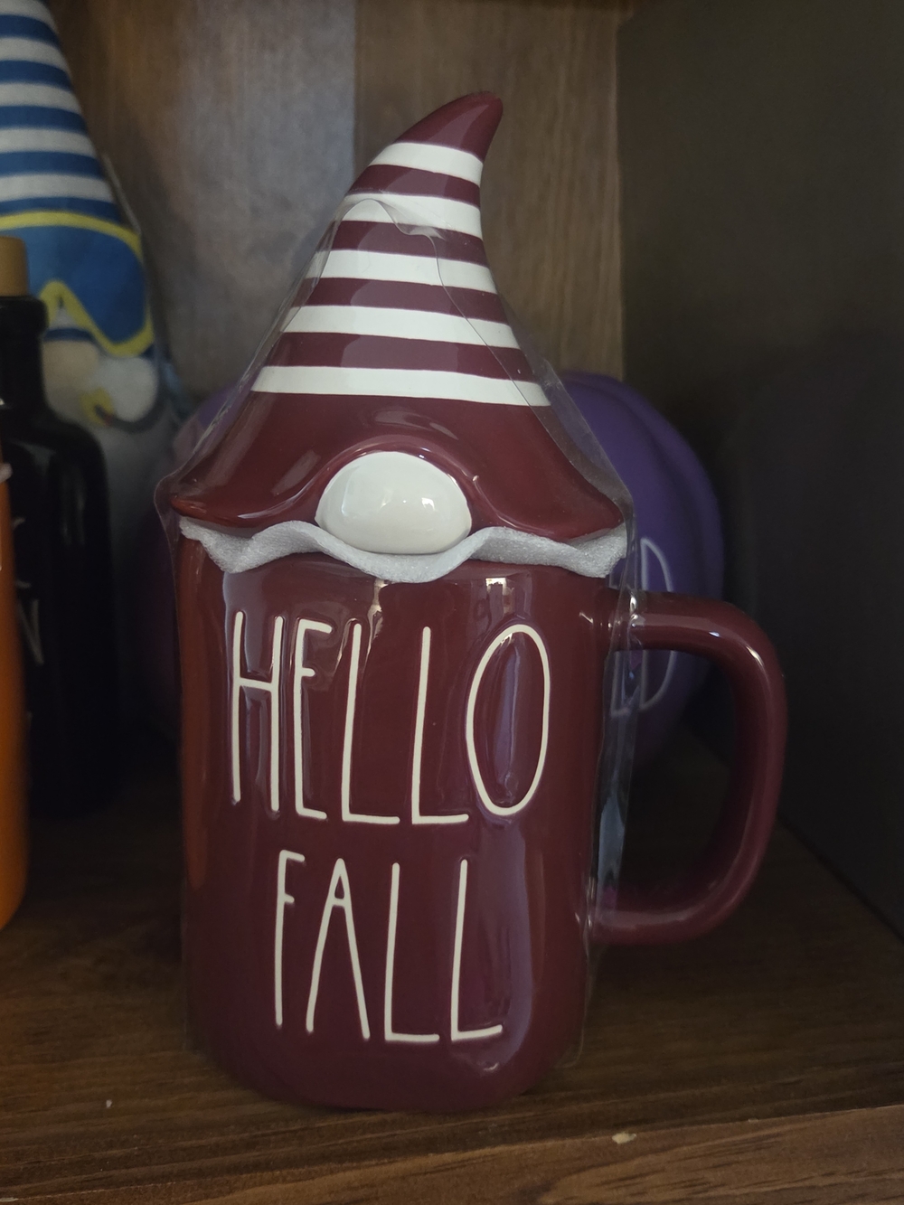 Hello Fall Ceramic Gnome Mug - Burgundy